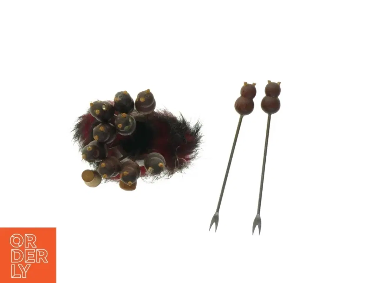 Billede 2 - Vintage pindsvin cocktail sticksm med holder (str. 9 cm)