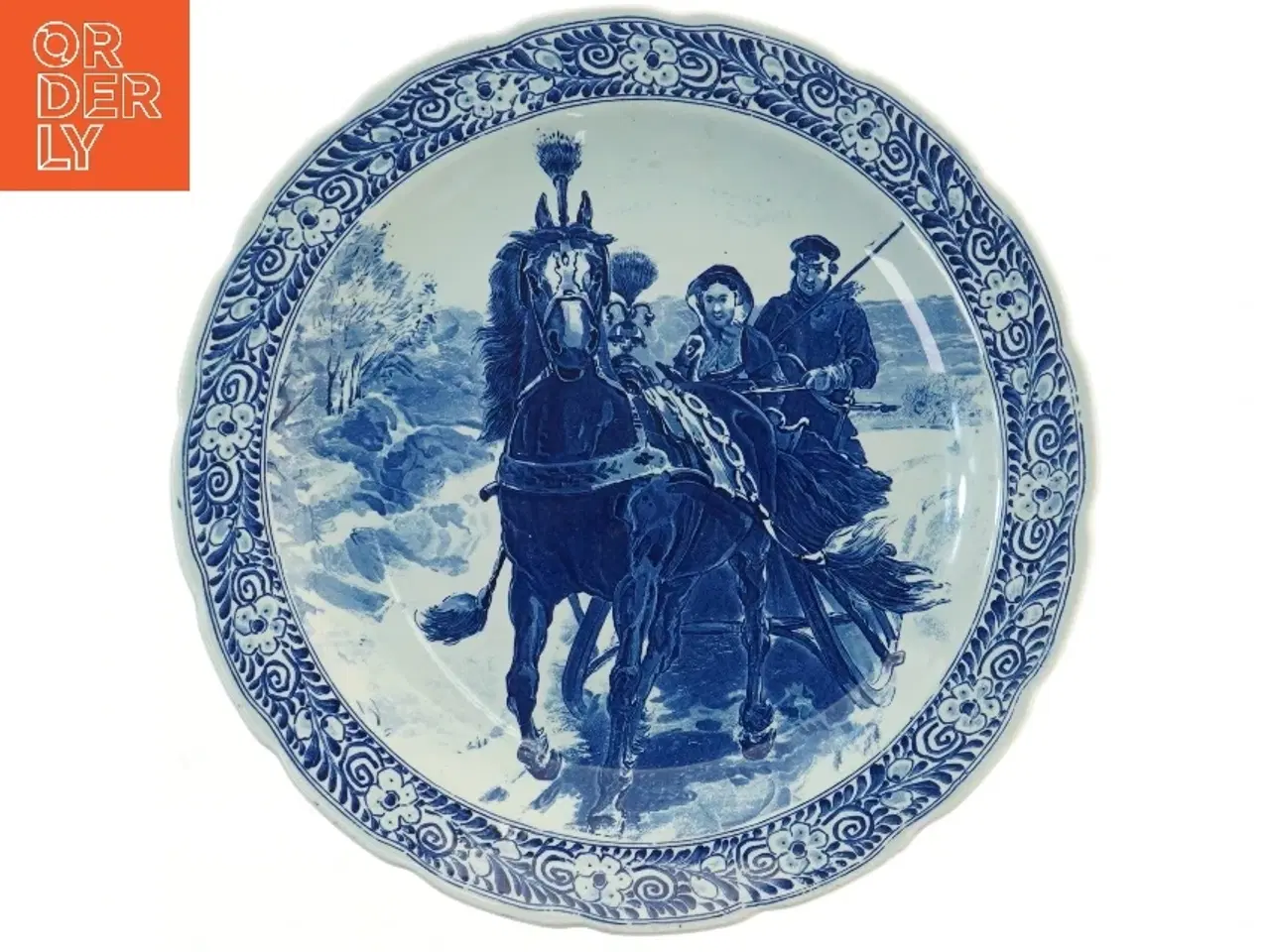 Billede 1 - Dekorativ tallerken med blåt motiv (str. Ø 40 cm)