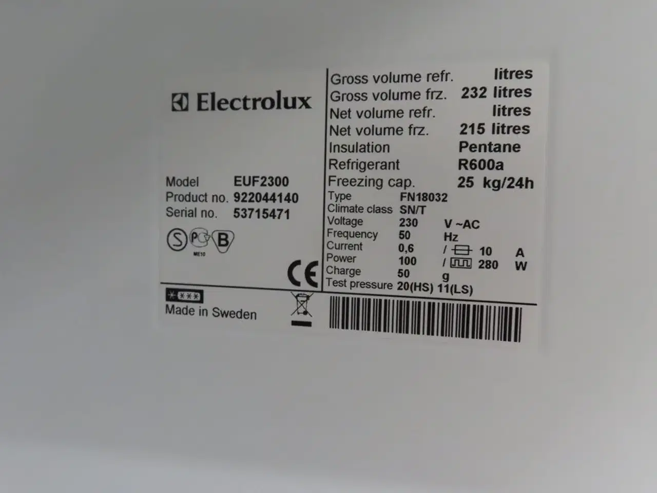 Billede 2 - Fryseskab ELECTROLUX EUF2300