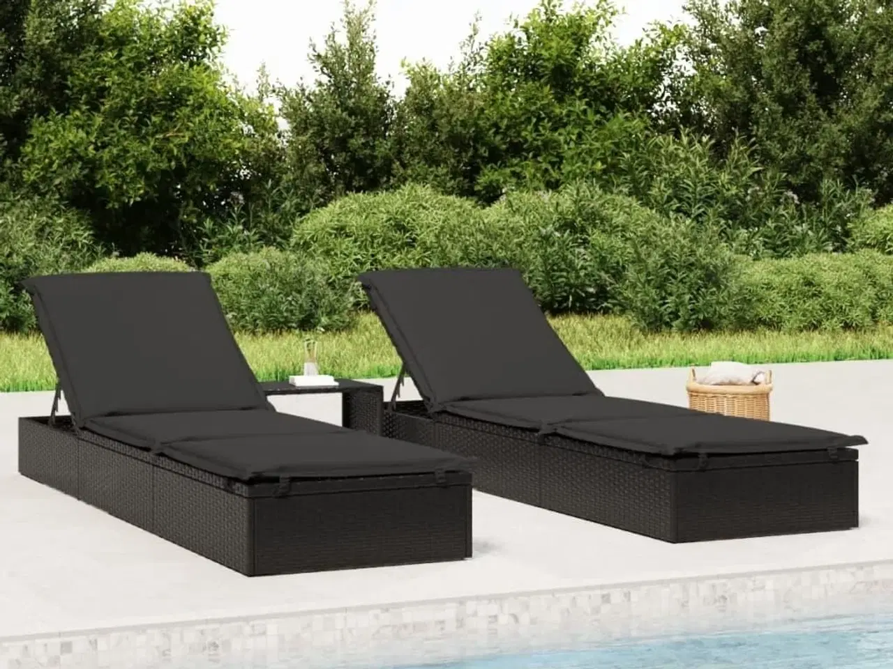 Billede 1 - Liggestol 1 stk. med hynde 201x55x62 cm polyrattan sort