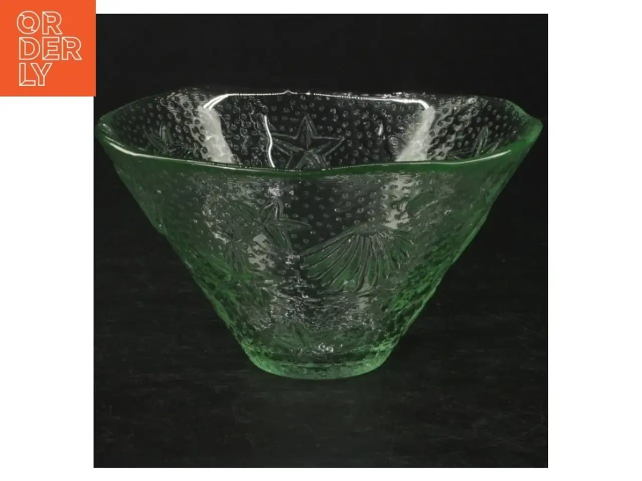 Billede 1 - Grøn glas skål med dekoration (str. Ø. 15 cm)