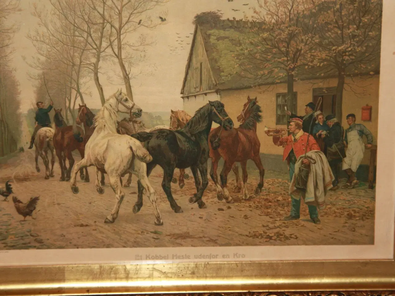 Billede 2 - Kunsttryk Et Kobbel Heste uden for en Kro