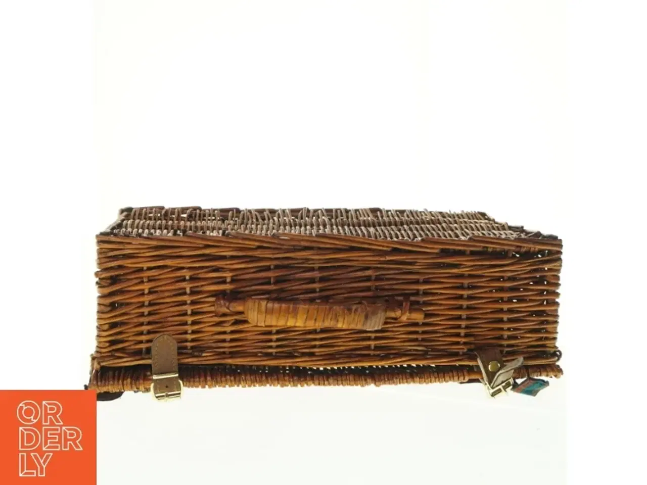 Billede 2 - Fletkurv kuffert med låg og læderdetaljer, til picnic (str. Niogtredve x, 21 x 12 cm)