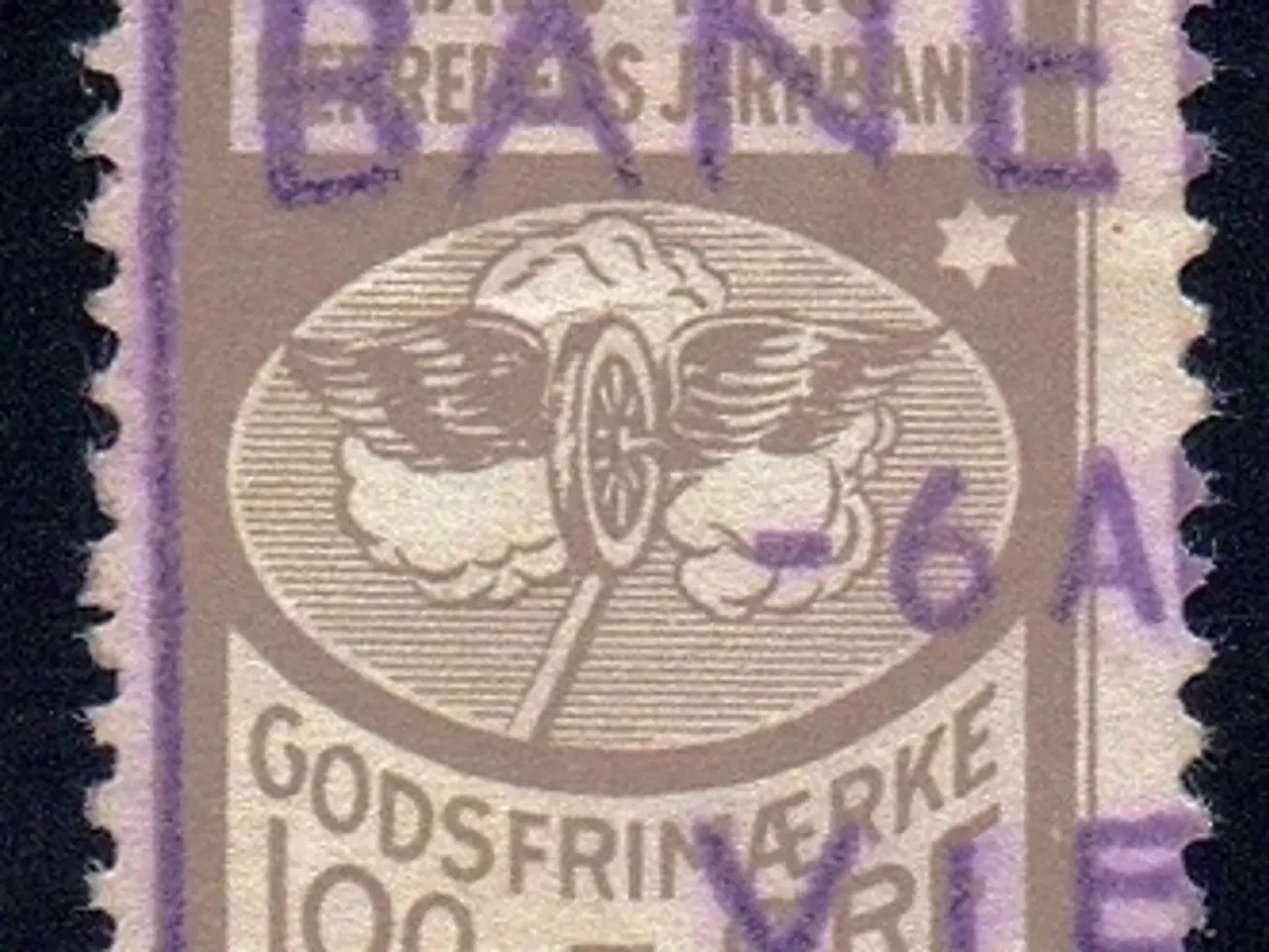 Billede 1 - Hads - Ning Herreds Jernbane - Godsfrimærke - 100 Øre - Stemplet