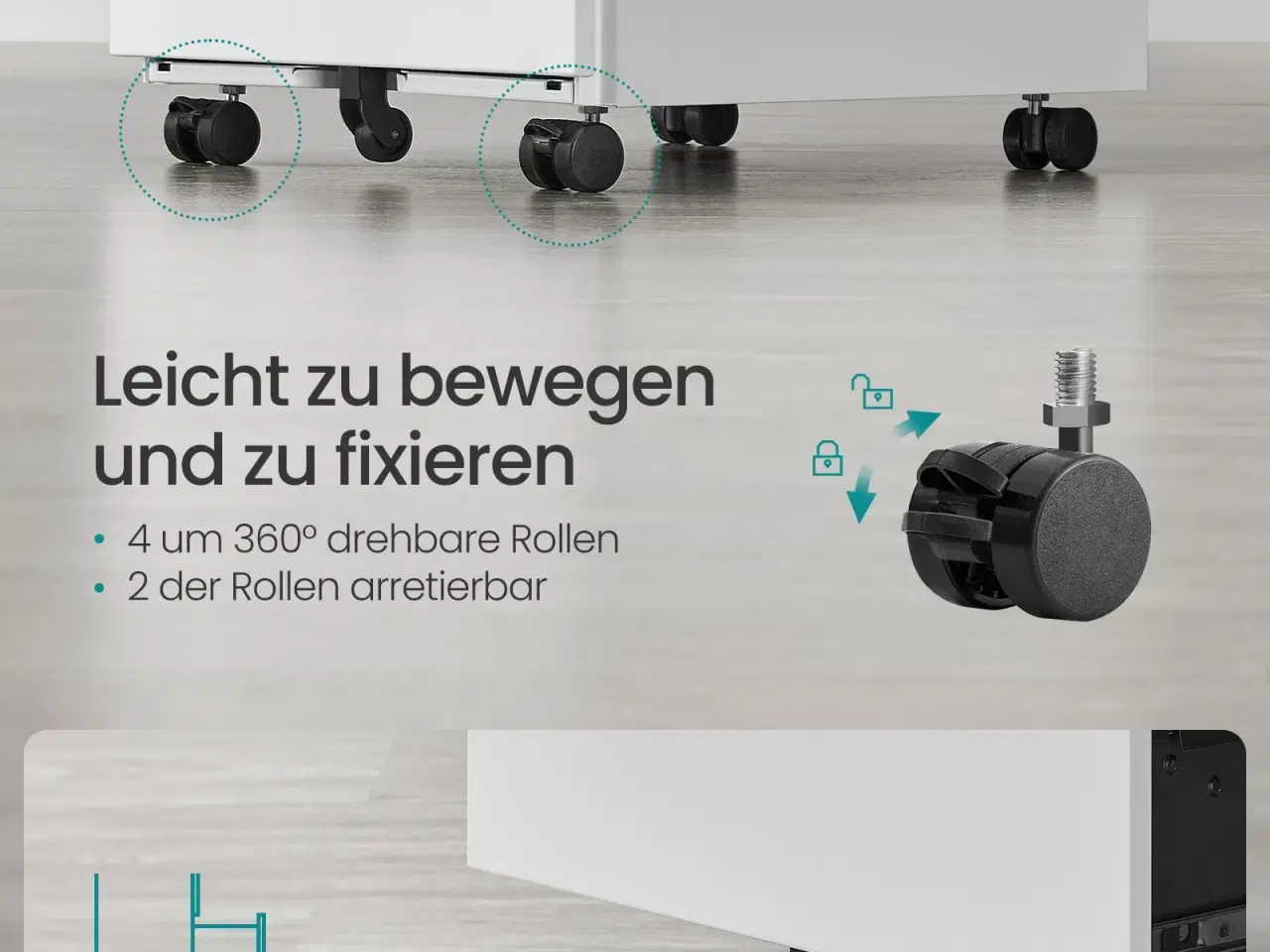 Billede 4 - Arkivskab på hjul aflåseligt, 4 skuffer, forsamlet, 39 × 45 × 69,3 cm, Cloud White