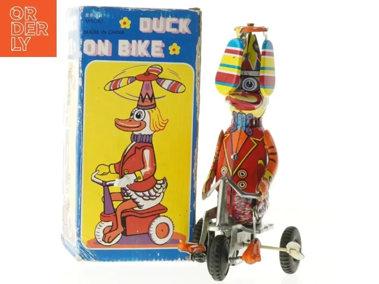Billede 1 - 1920&#39;er Blik legetøj, and på cykel (str. 20 cm)