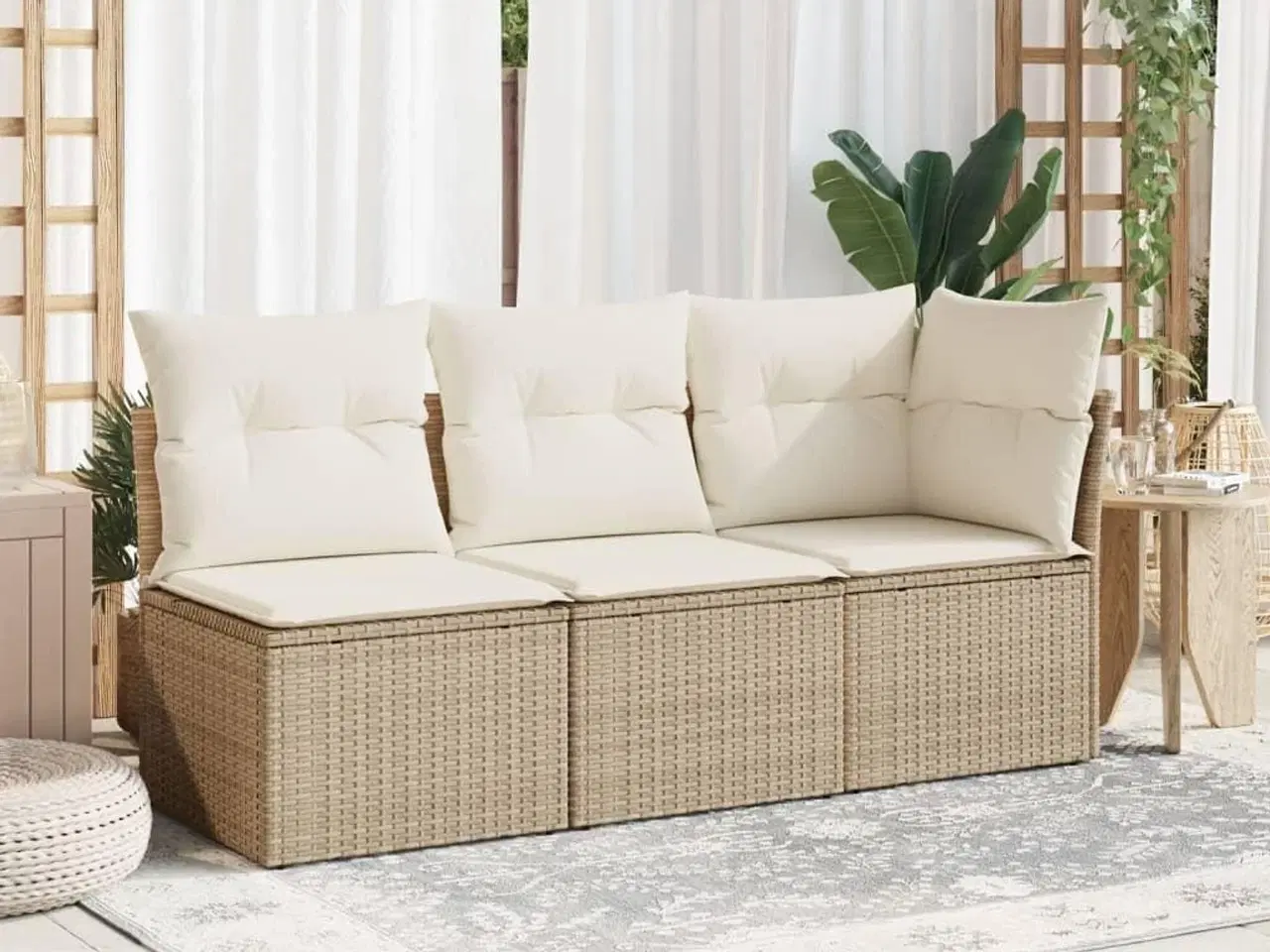 Billede 3 - 3-personers havesofa med hynder polyrattan beige