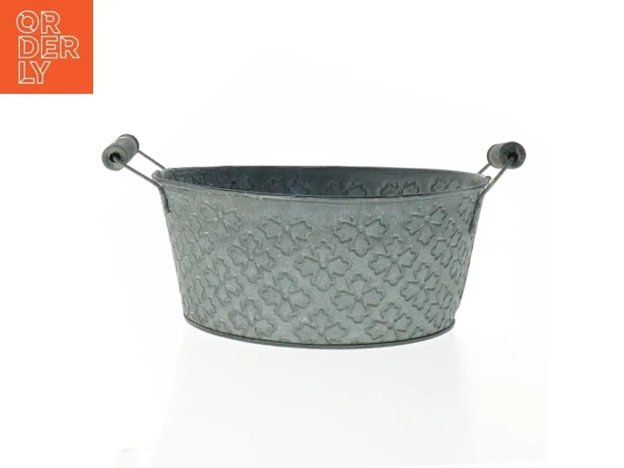 Billede 1 - Rund zinkbeholder med blomsterdesign (str. Ø 22 cm)