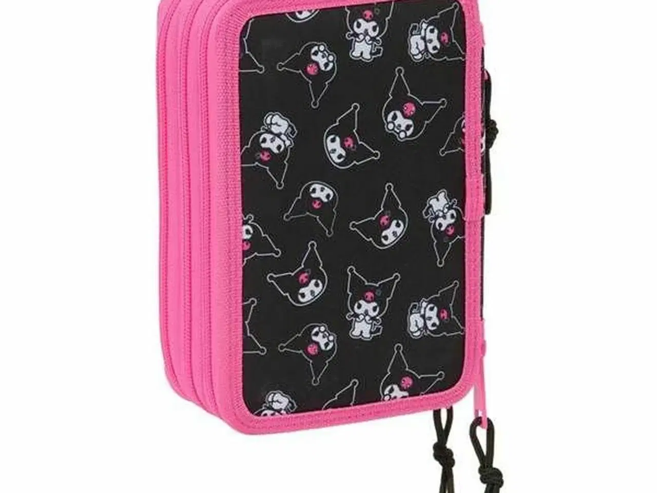 Billede 2 - Penalhus tredobbelt Kuromi - sort/fuchsia, 12,5 × 19,5 × 5,5 cm, 37 dele