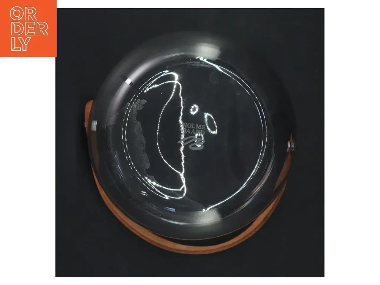 Billede 3 - Glasvase med læderhank fra Holmegaard (str. Ø 12,5 cm længde 11,5 cm)