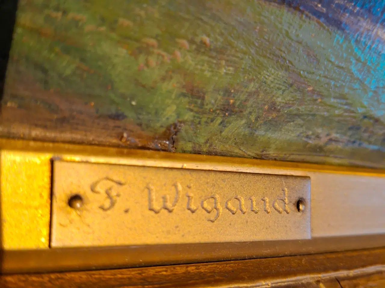 Billede 3 - smukt maleri af kirke og huse af F.Wigaud
