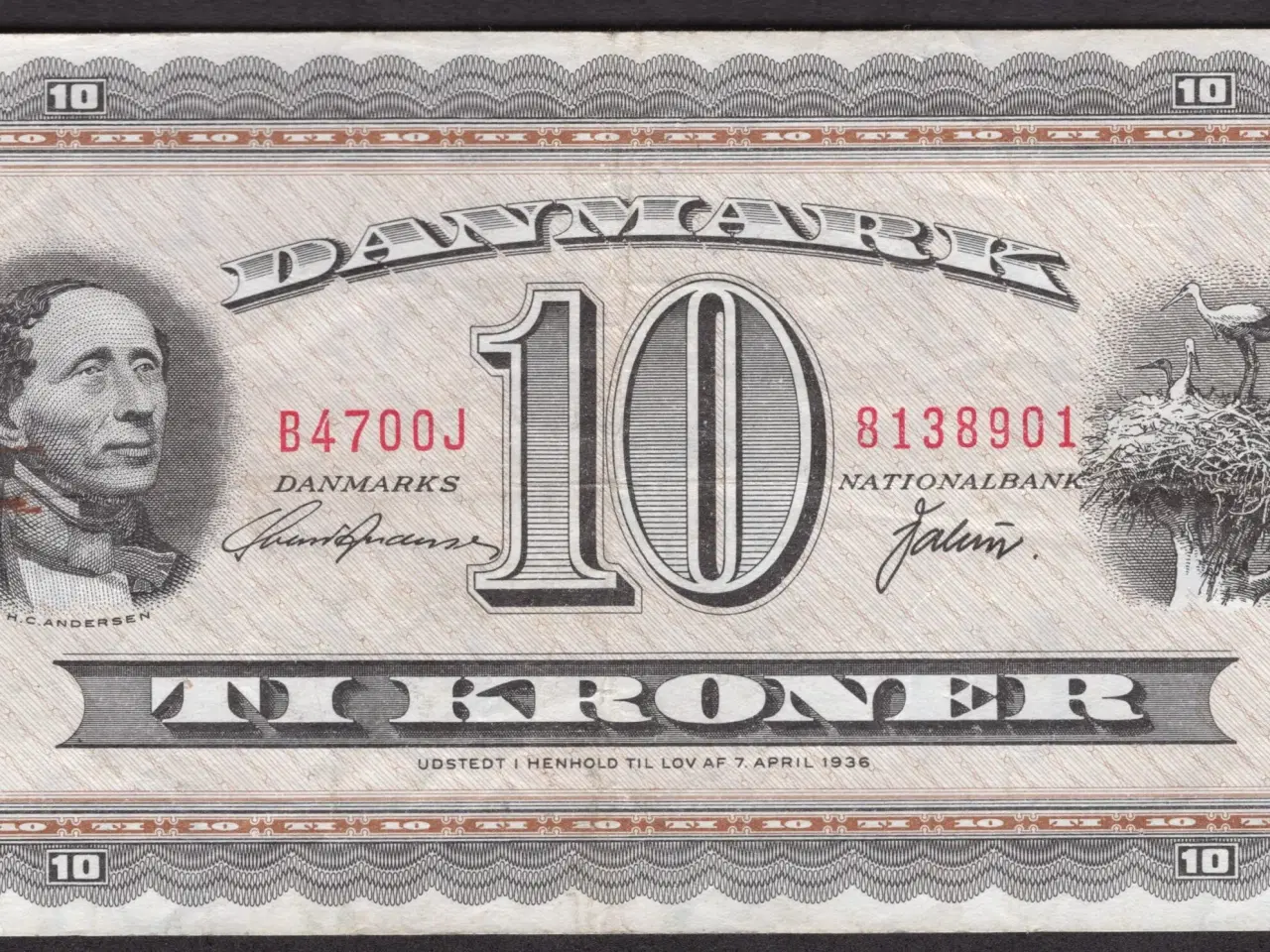 Billede 1 - Danmark 10 kroner B4 1970 OJ erstatningsseddel