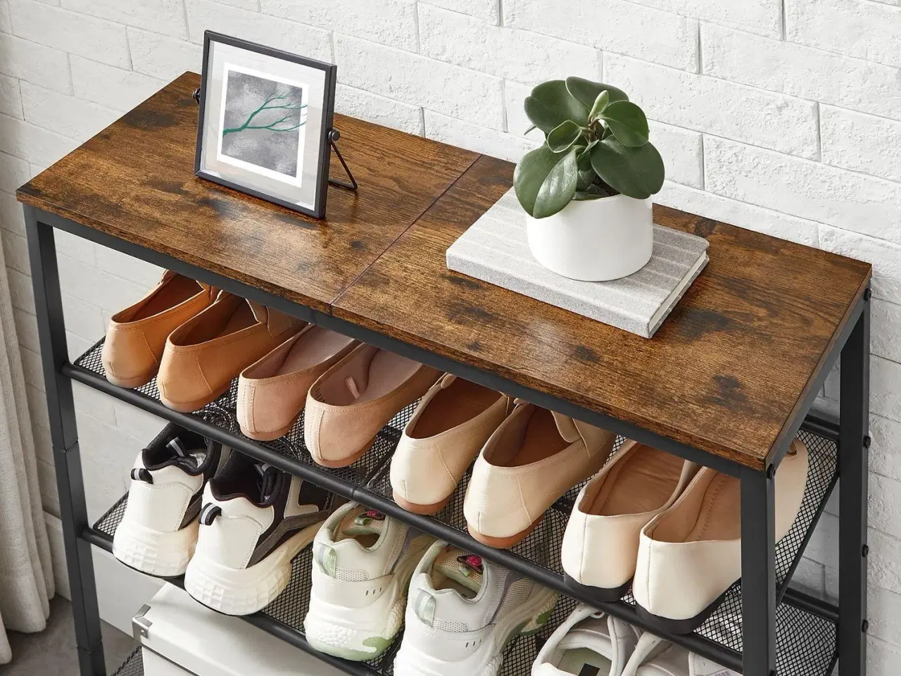 Billede 6 - Skostativ 5 niveauer industrielt stål, rustik brun/sort