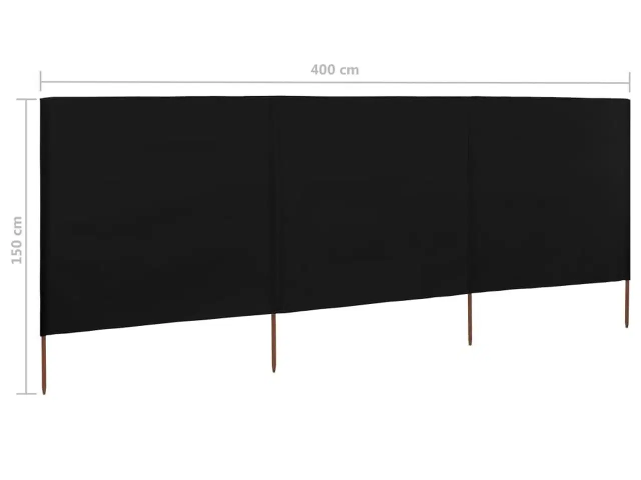 Billede 6 - 3-panels læsejl 400x120 cm stof sort