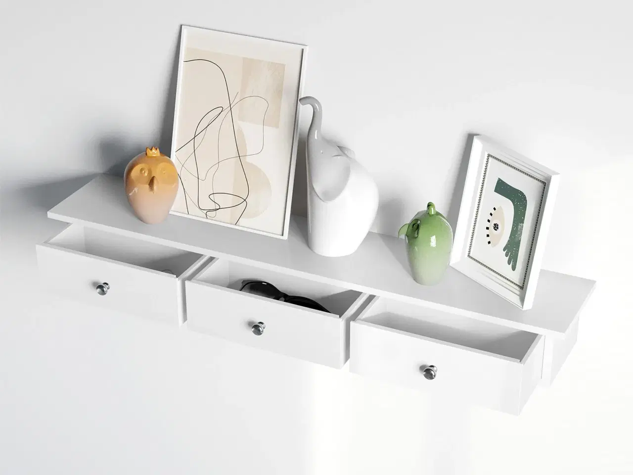 Billede 4 - Væghylde med skuffer – SONGMICS flydende hylde, 80 × 15 × 10 cm, højglans hvid, 3 skuffer