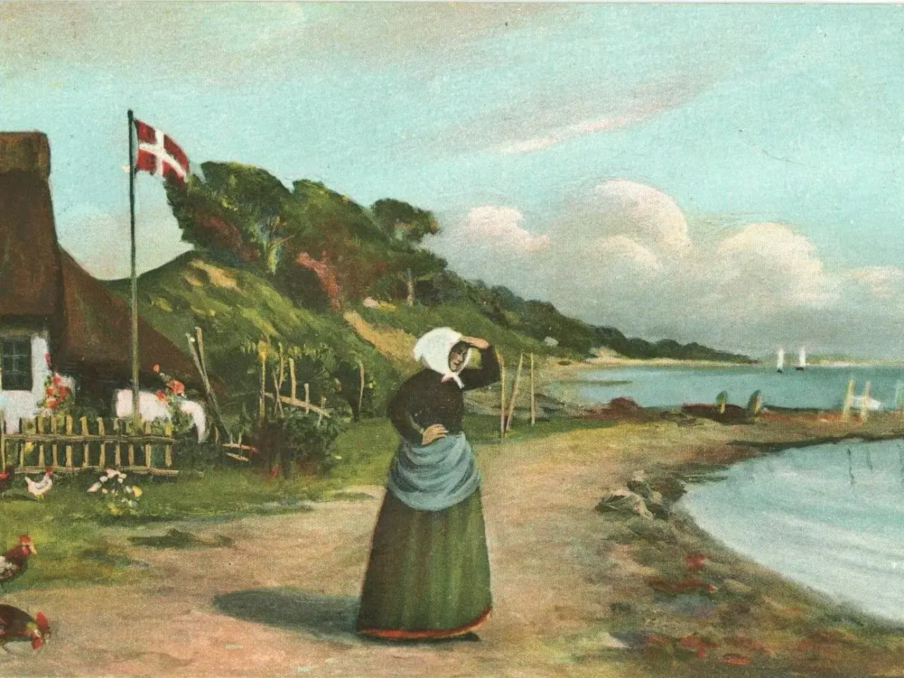 Billede 3 - 3 x Dannebrog på postkort, 1908