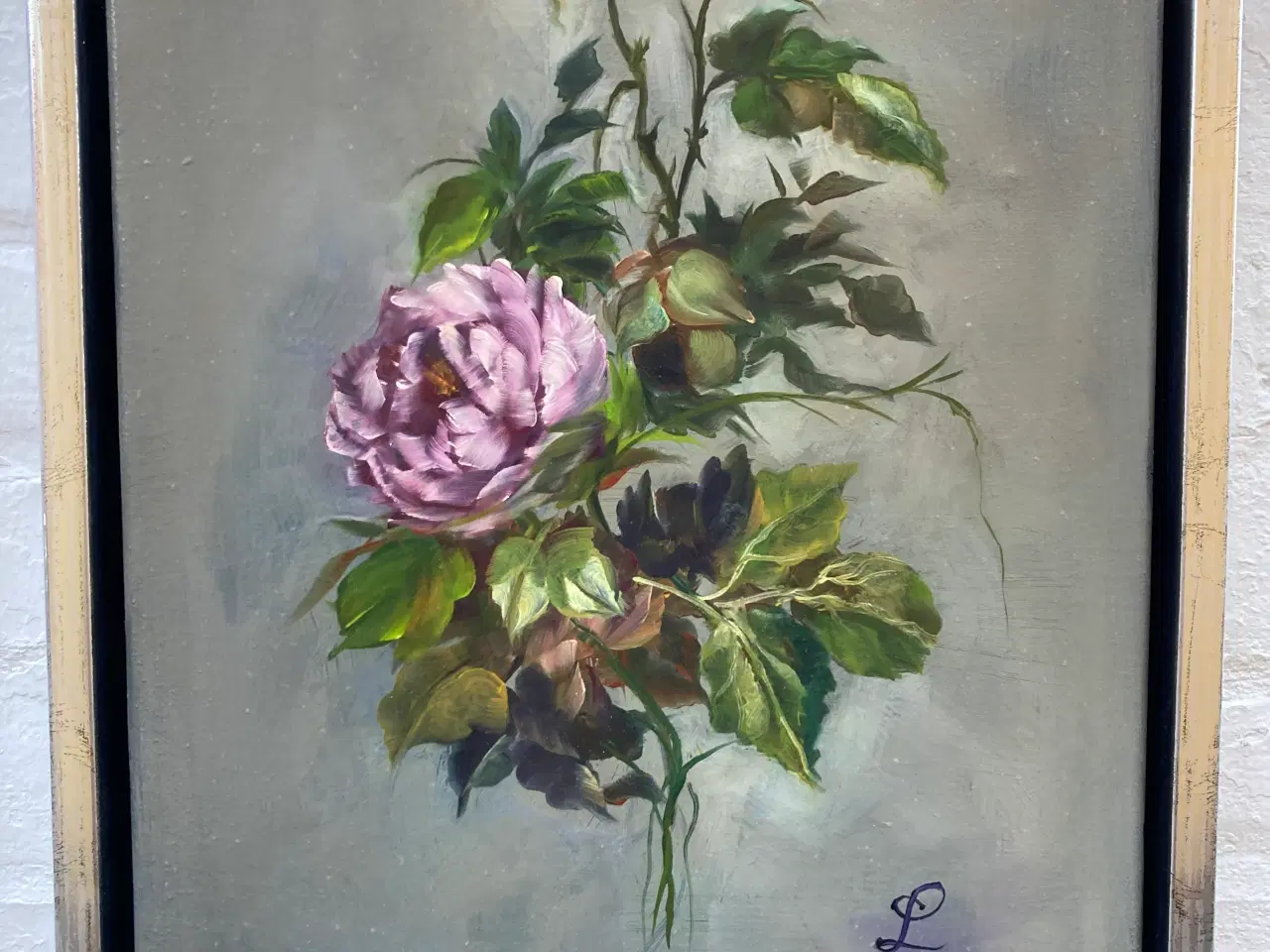 Billede 1 - Oliemaleri. Med rose