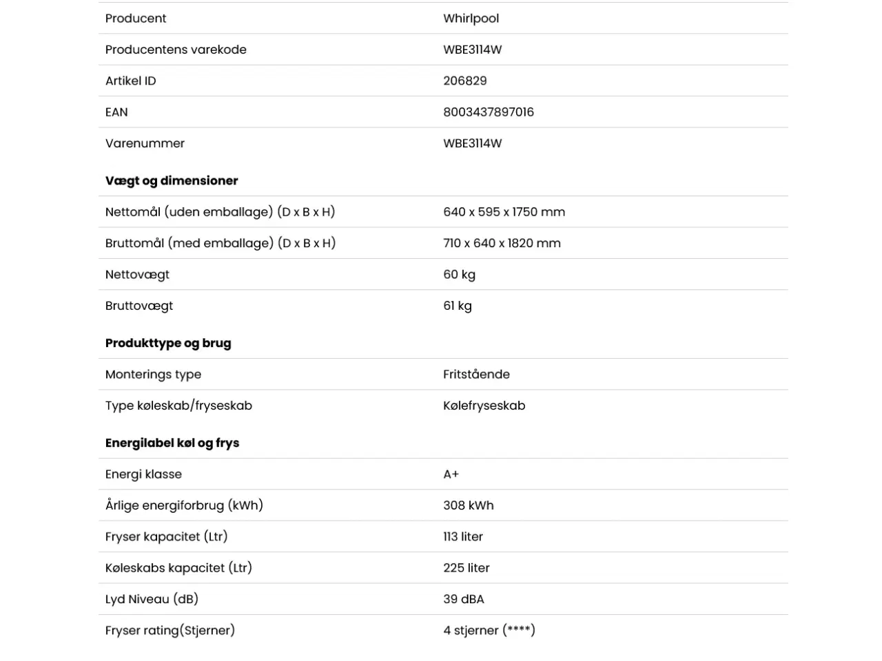 Billede 4 - Whirlpool kølefryseskab WBE3114 W