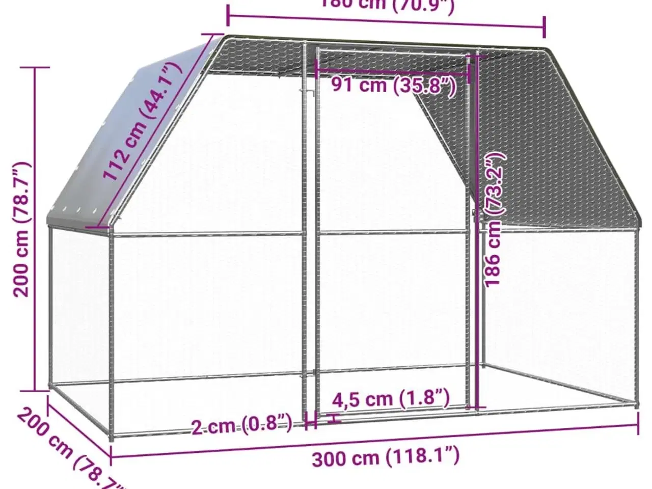 Billede 4 - Udendørs hønsebur 3x2x2 m galvaniseret stål