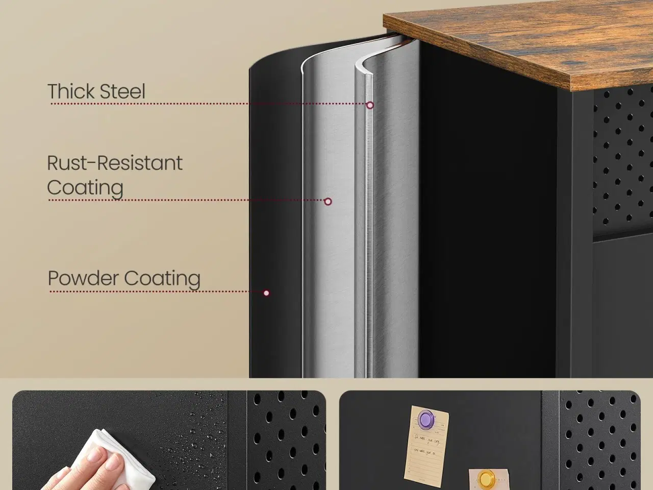 Billede 3 - Metalskab/sideboard med 2 døre – justerbare hylder, rustik brun & mat sort