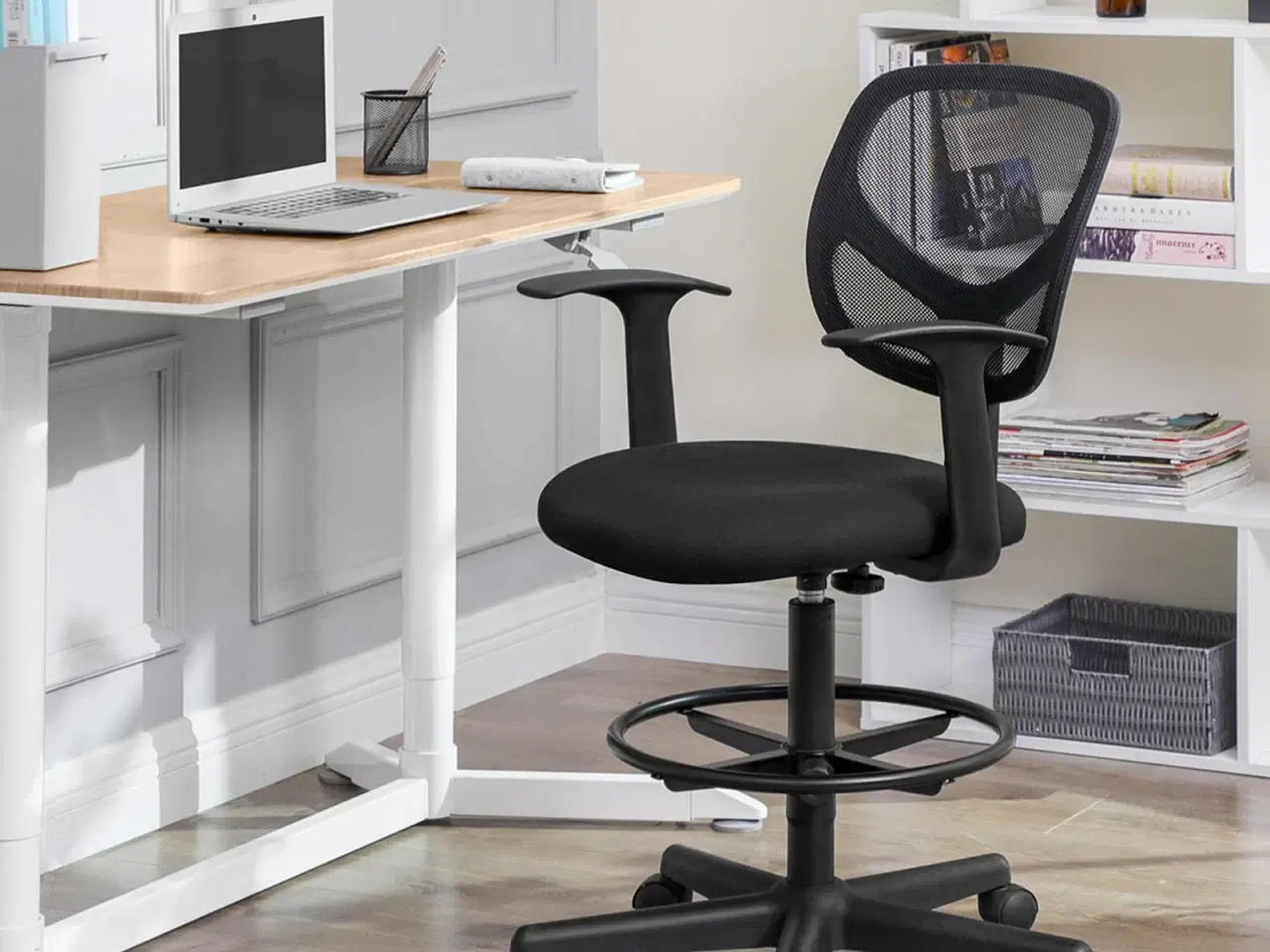 Billede 3 - Kontorstol med fodring ergonomisk høj arbejdsstol, 55–75 cm, sort