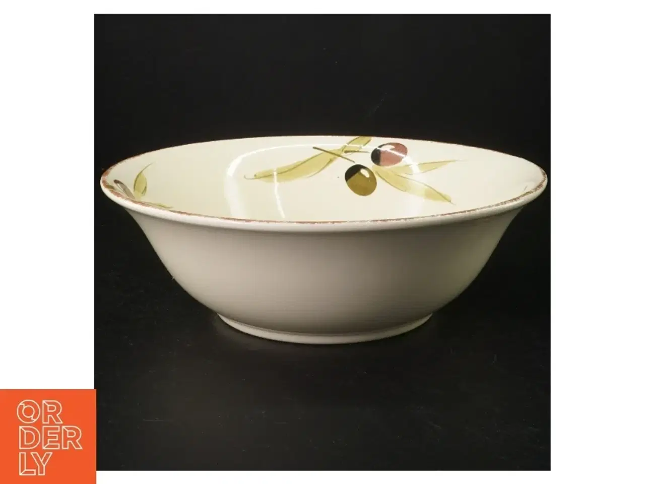 Billede 1 - Stor keramik salatskål med olivenmotiv (str. 25 cm)