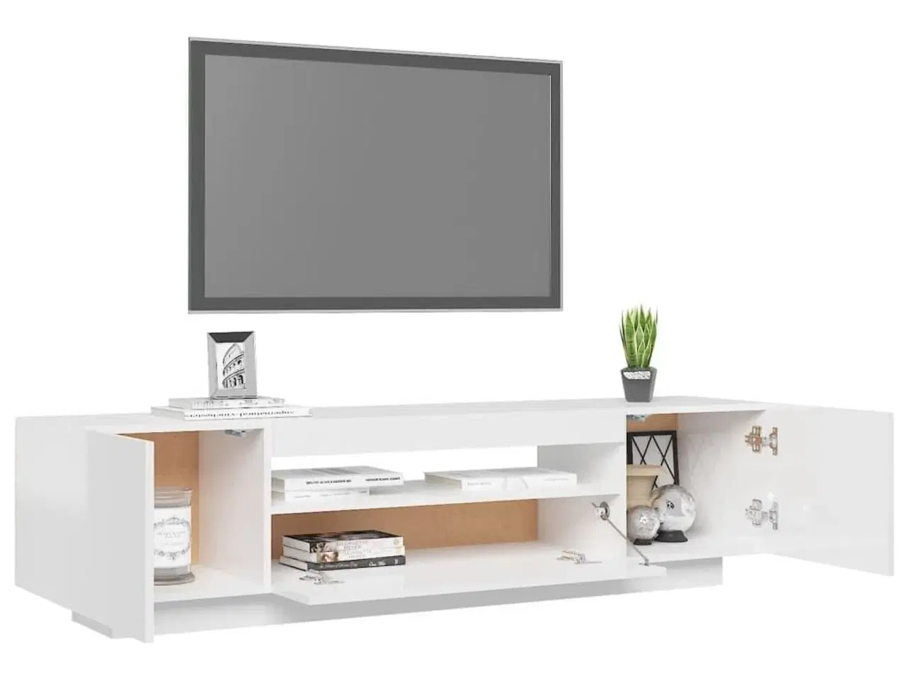 Billede 6 - Tv-skab med LED-lys 160x35x40 cm hvid højglans