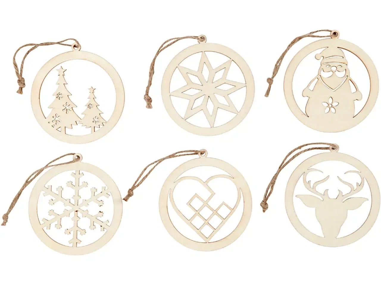 Billede 1 - Juleophæng i lyst træ - 6 stk. á 8 cm