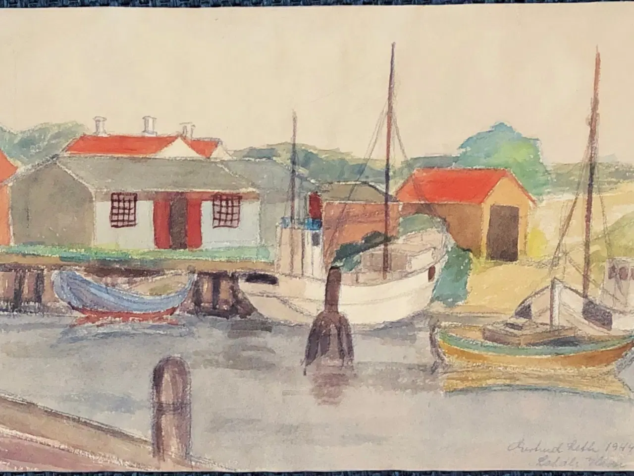 Billede 1 - Lohals Havn. Akvarel fra 1944