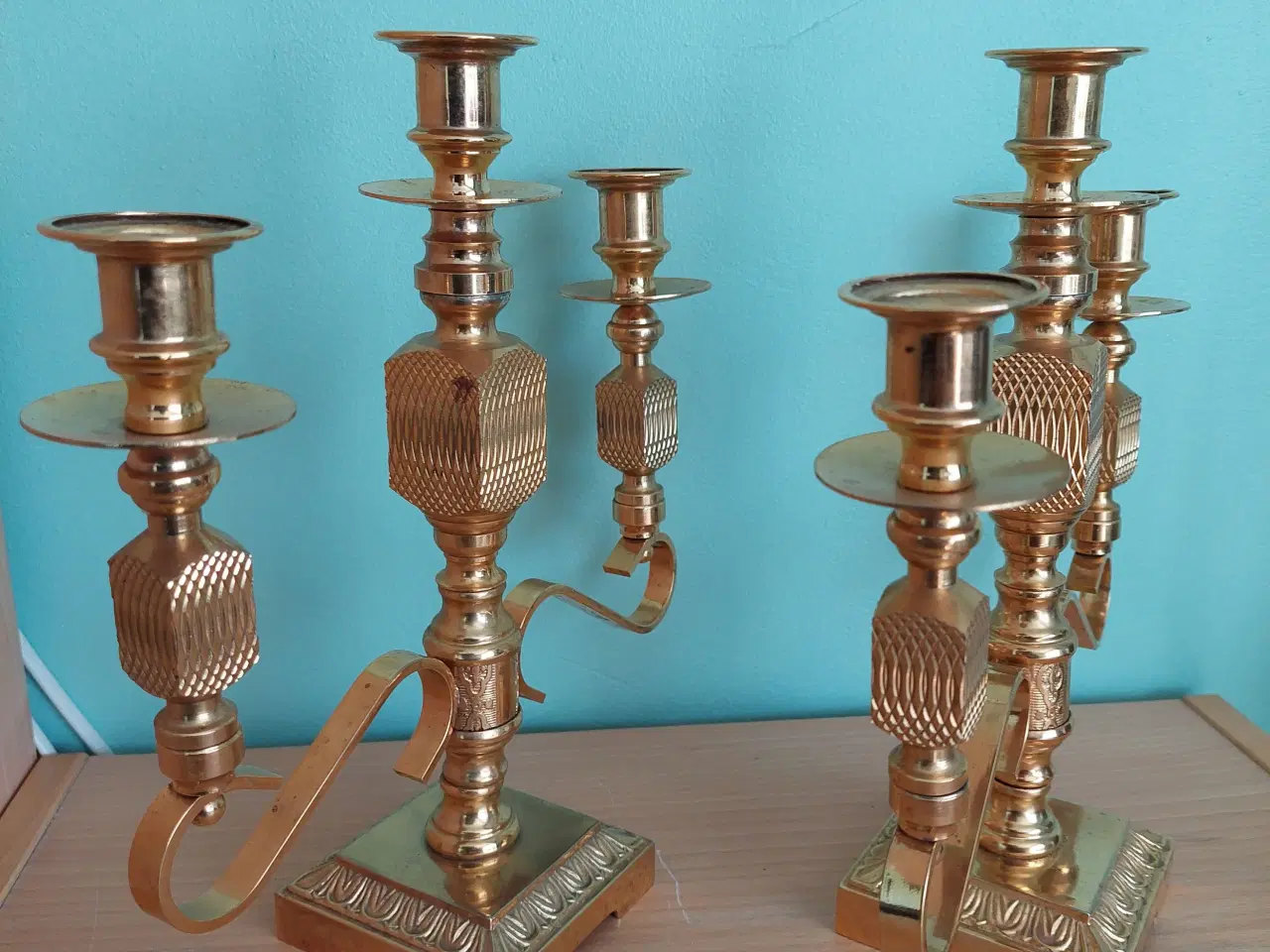 Billede 6 - stager 3 arm, forgyldt messing