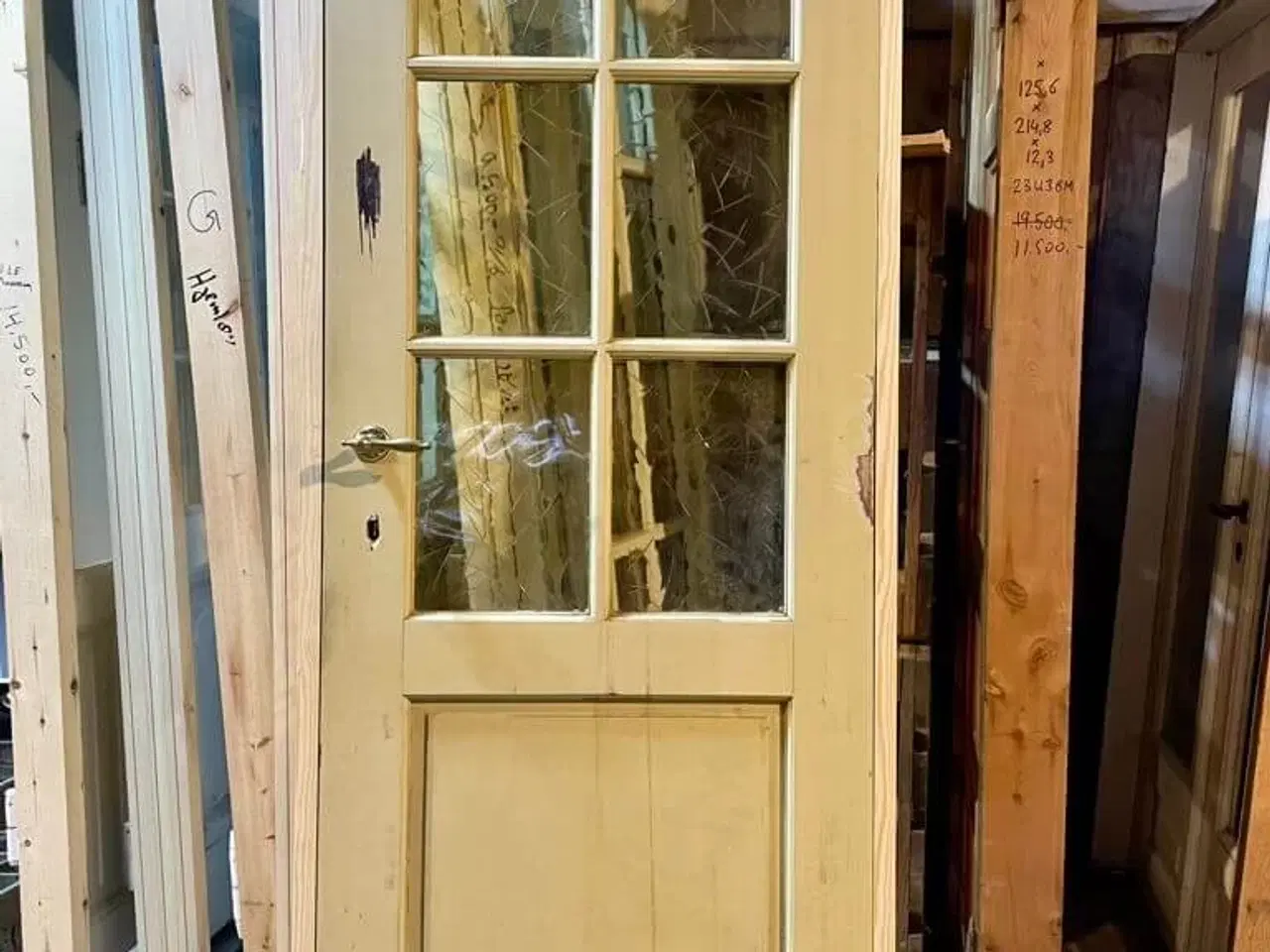 Billede 1 - Smal glasdør m. katedralglas og ny karm