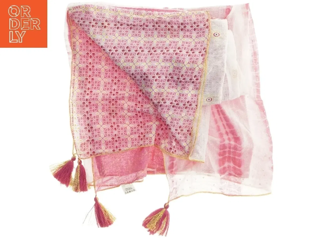 Billede 1 - Pink tørklæde med mønster og kvaster (str. 172x140 cm)