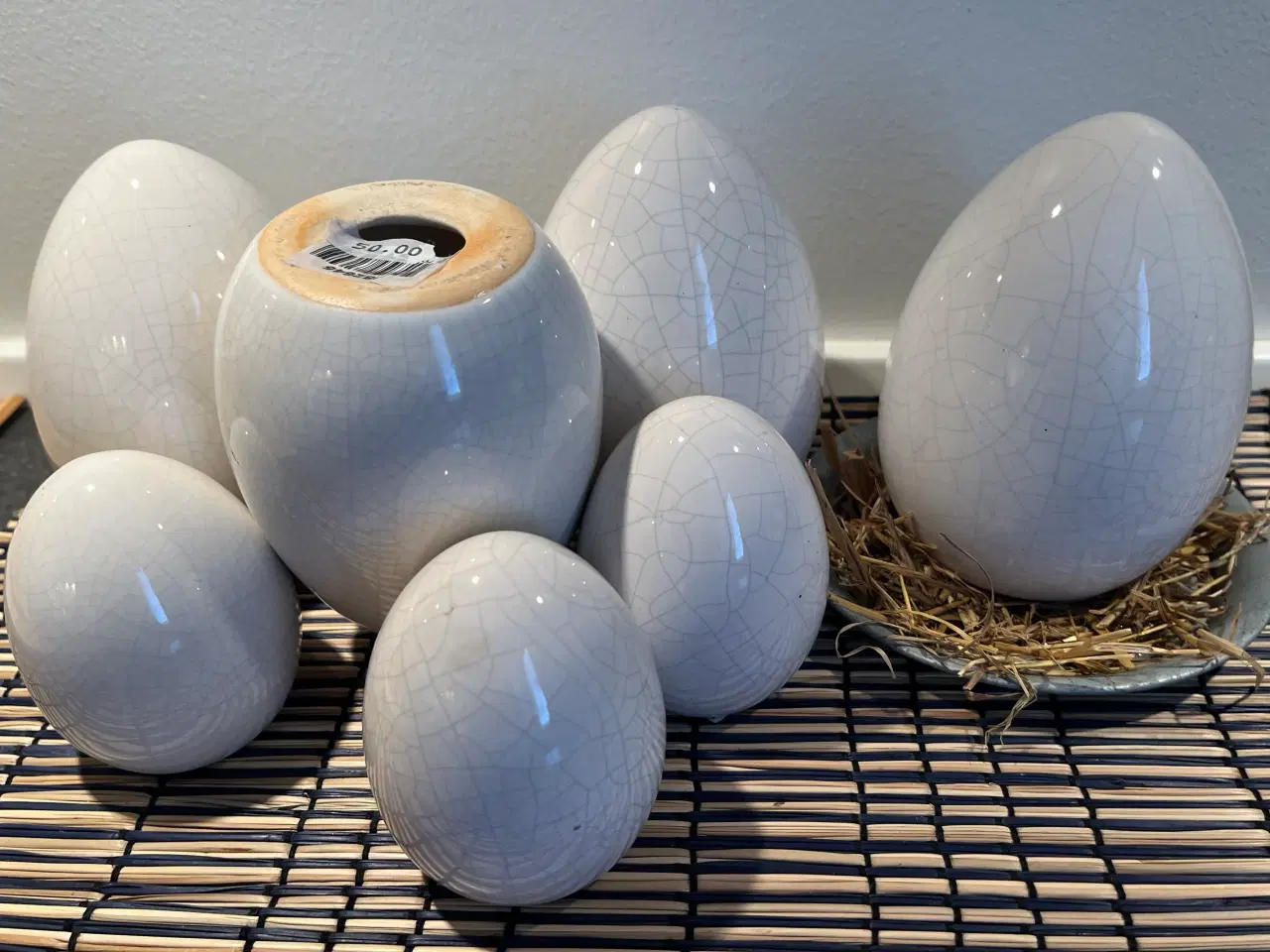 Billede 5 - Påske keramiske æg dekorationssæt hvid 7 stk.