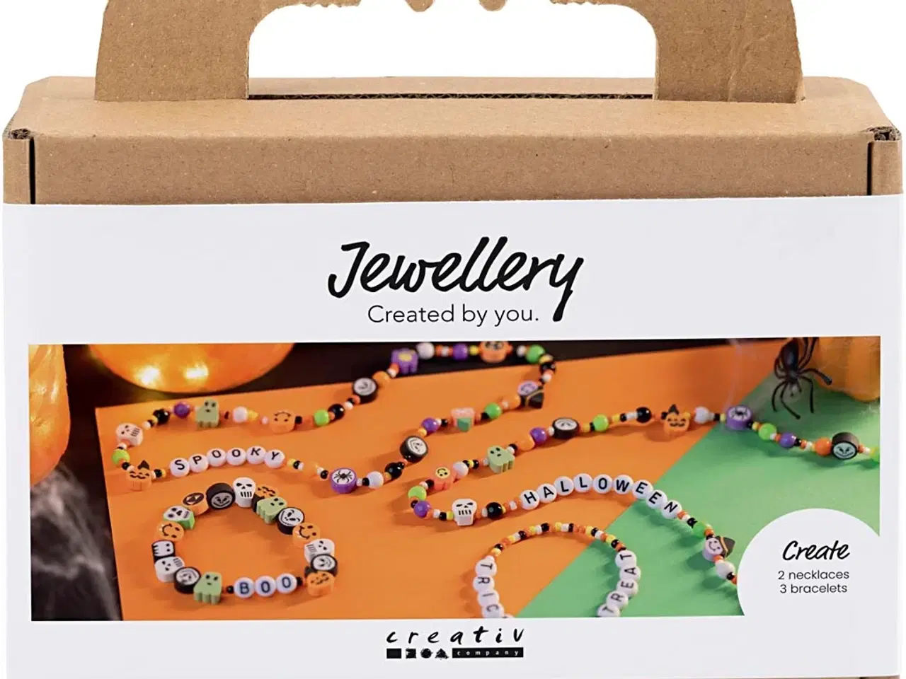 Billede 1 - Mini DIY Kit Smykker, Halskæder og armbånd, halloweenfarver, 1 pk.