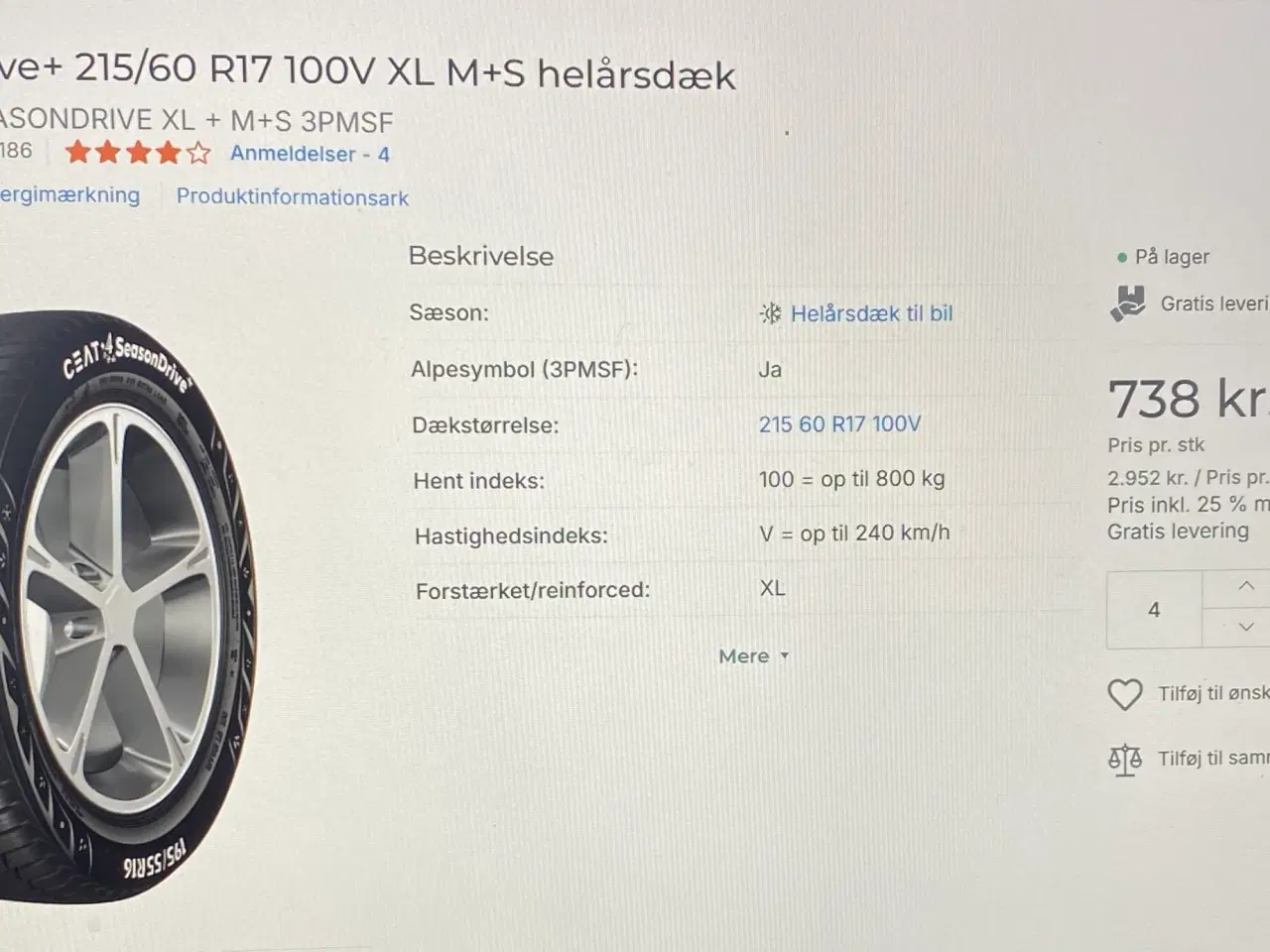 Billede 2 - Helt ny helårsdæk 4 stk kun 2600kr 