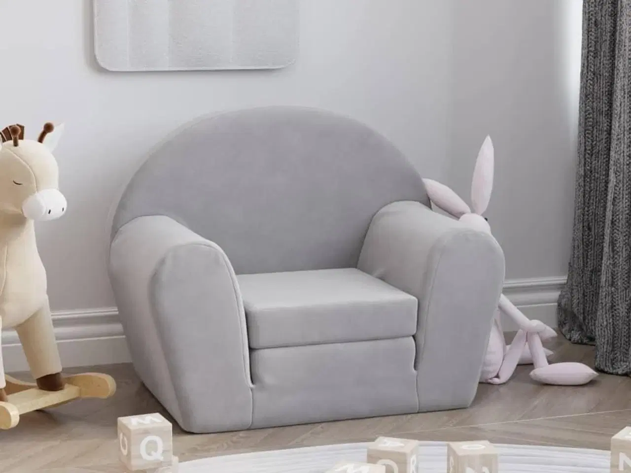Billede 1 - Sovesofa til børn blødt plys lysegrå