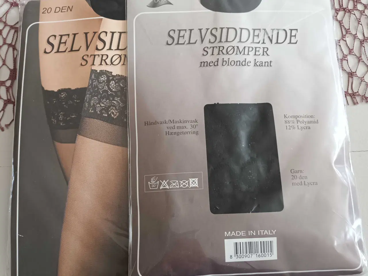 Billede 2 - Sorte selvsiddende Nylonstrømper, L-XL