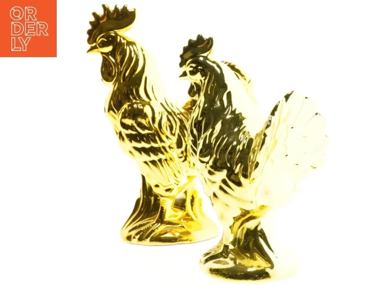 Billede 3 - To Guldfarvede hanefigur (str. 28 x 14 cm)