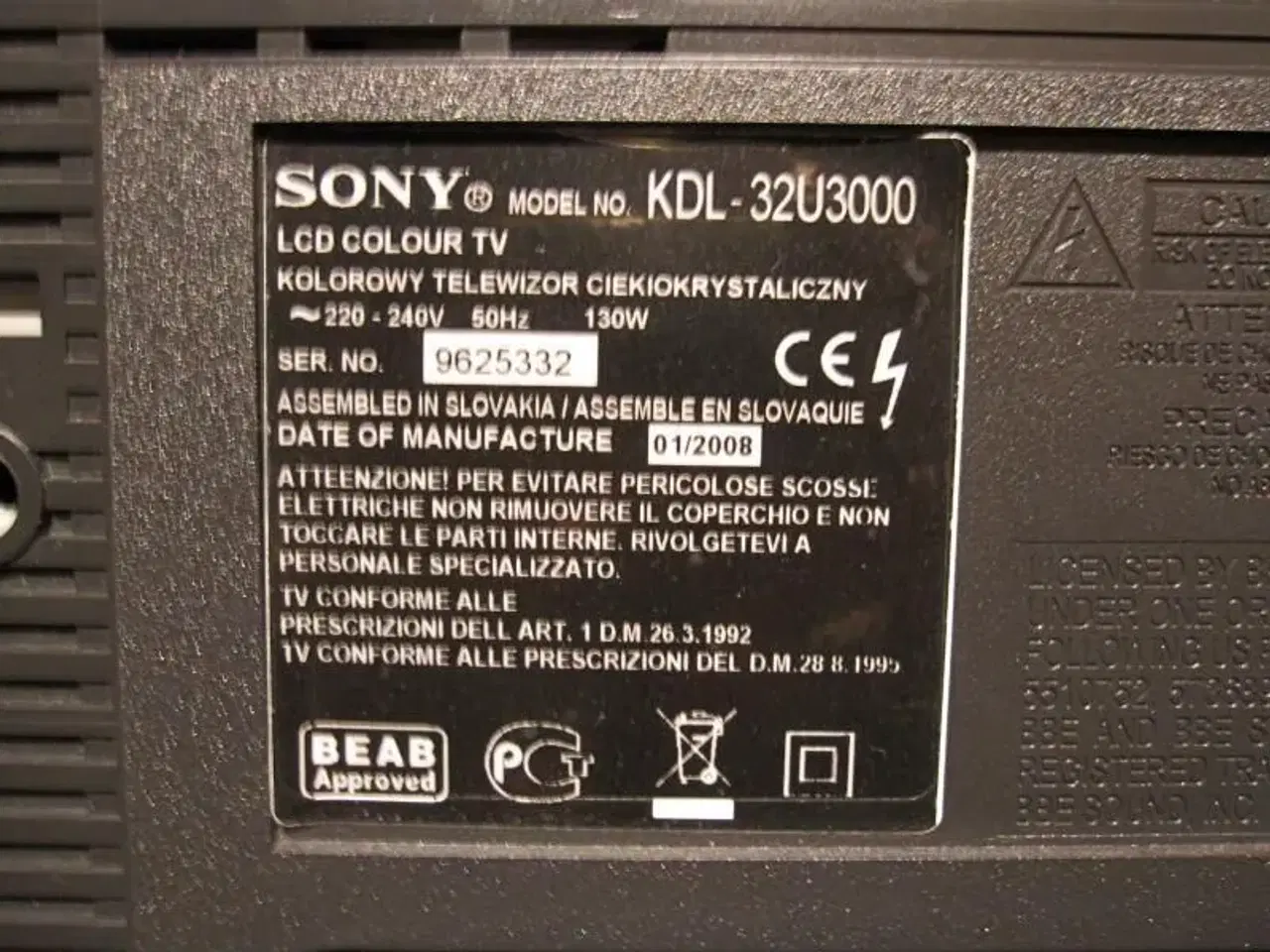 Billede 4 - Sony KDL-32U3000 INVERTER LTA320WT-L06
