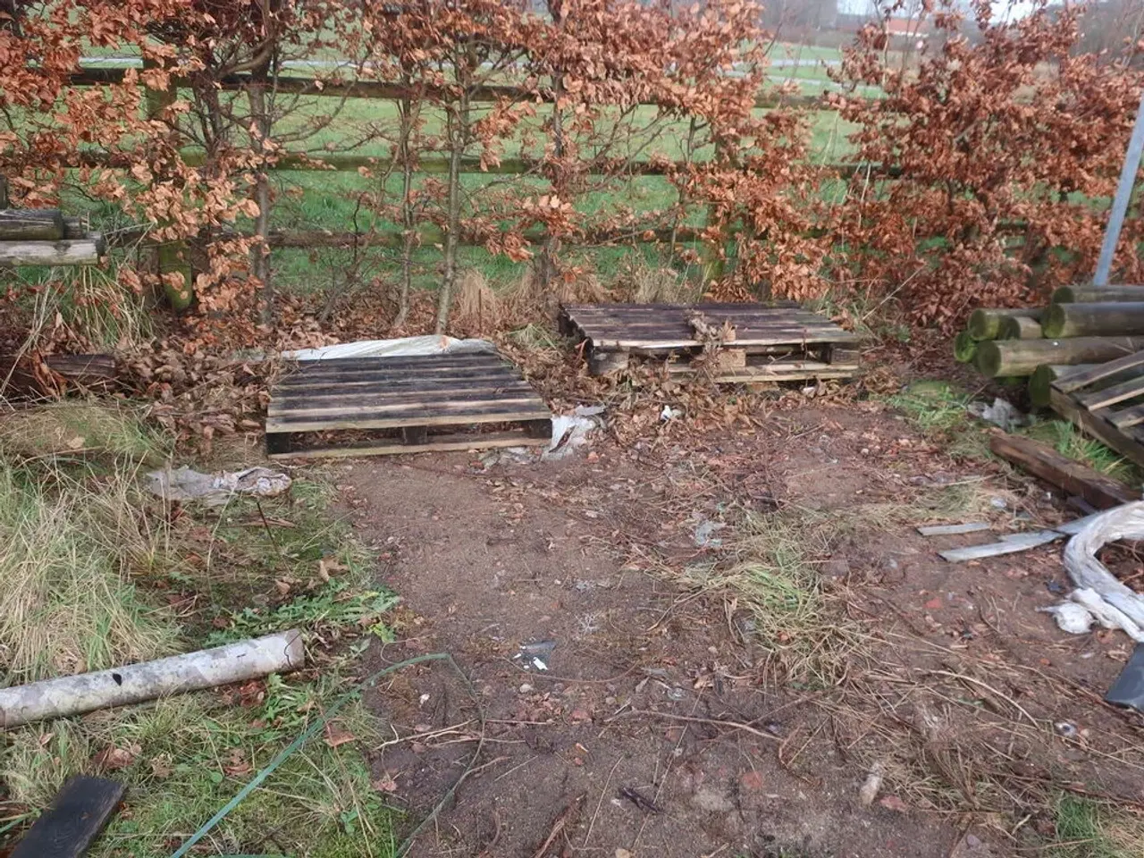 Billede 10 - Div. Barreller med træ, tagplader, stolper m.m.