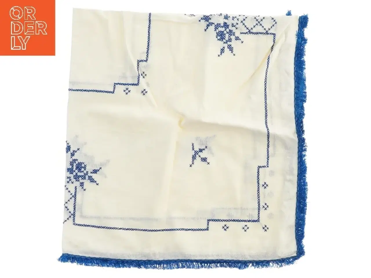 Billede 2 - Borddug med blå broderi (str. 80x83 cm)