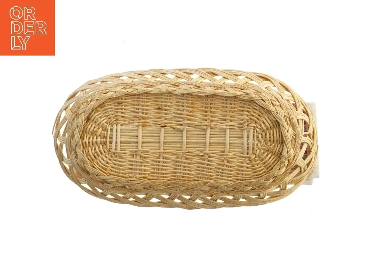 Billede 3 - Flettet brødkurv med stof (str. 35x18,5 cm)