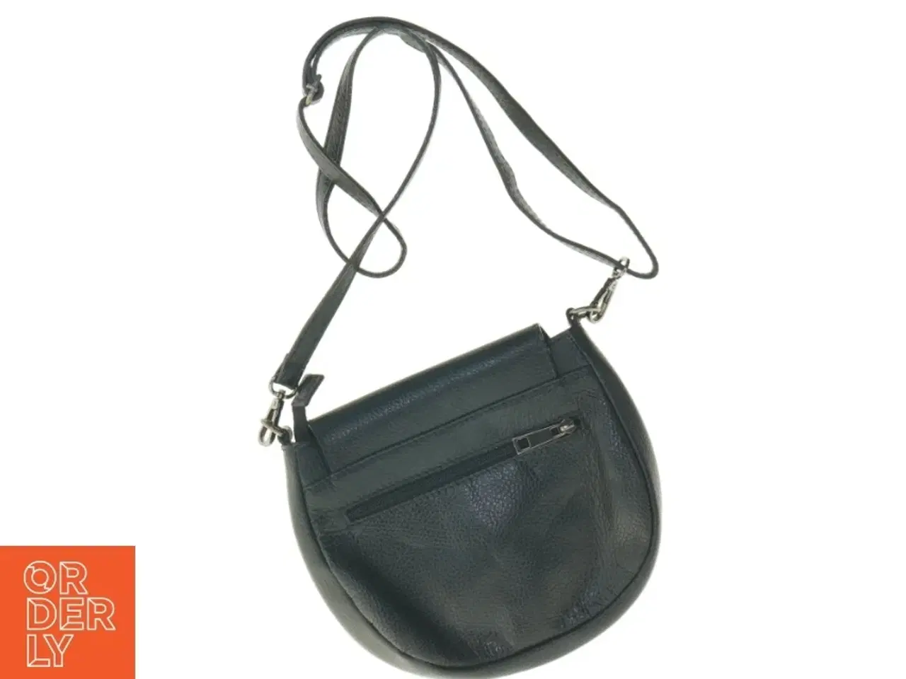 Billede 4 - Sort Crossbody skuldertaske I blødt præget læder (str. 22 x 23 cm)