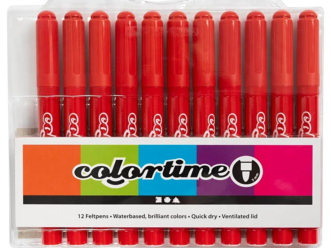 Billede 1 - Colortime Tusch, streg 5 mm, rød, 12stk./ 1 pk.