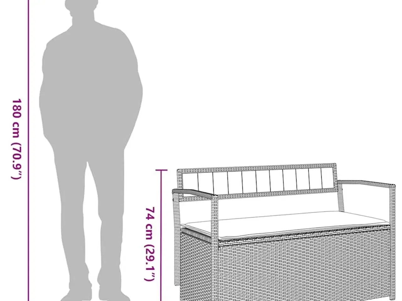 Billede 11 - Opbevaringsbænk til haven med hynde polyrattan sort