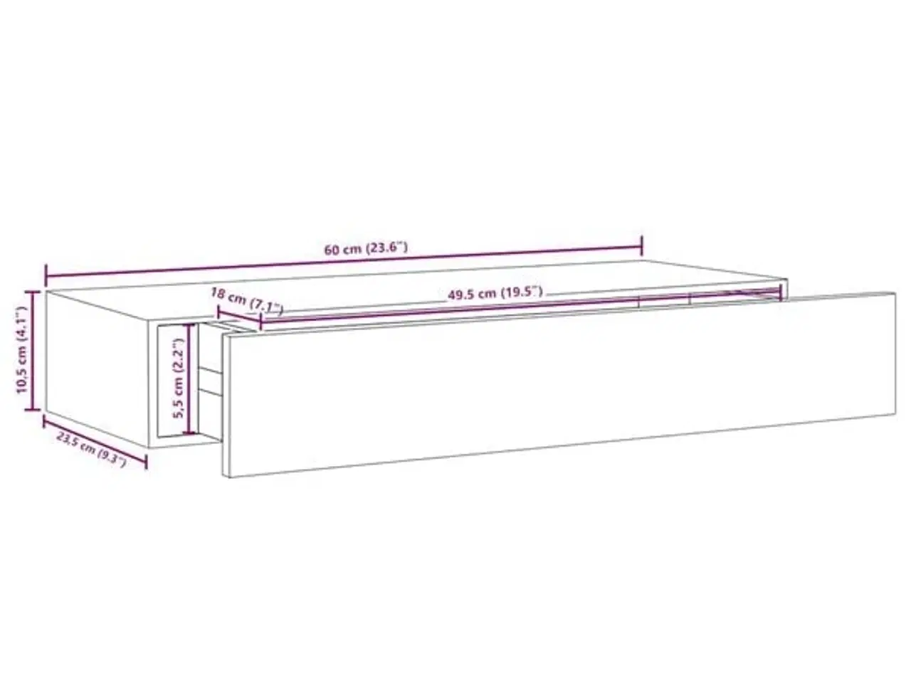 Billede 6 - væghylde med skuffe 60x23,5x10 cm