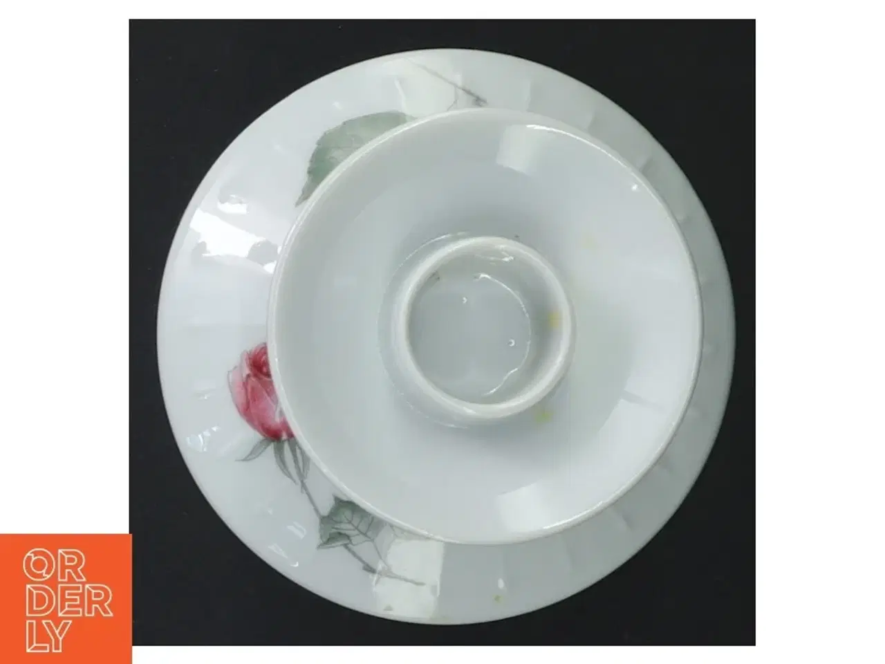 Billede 4 - Lysestage i porcelæn med rosemotiv fra Hutschenreuther (str. Ø 9 cm)