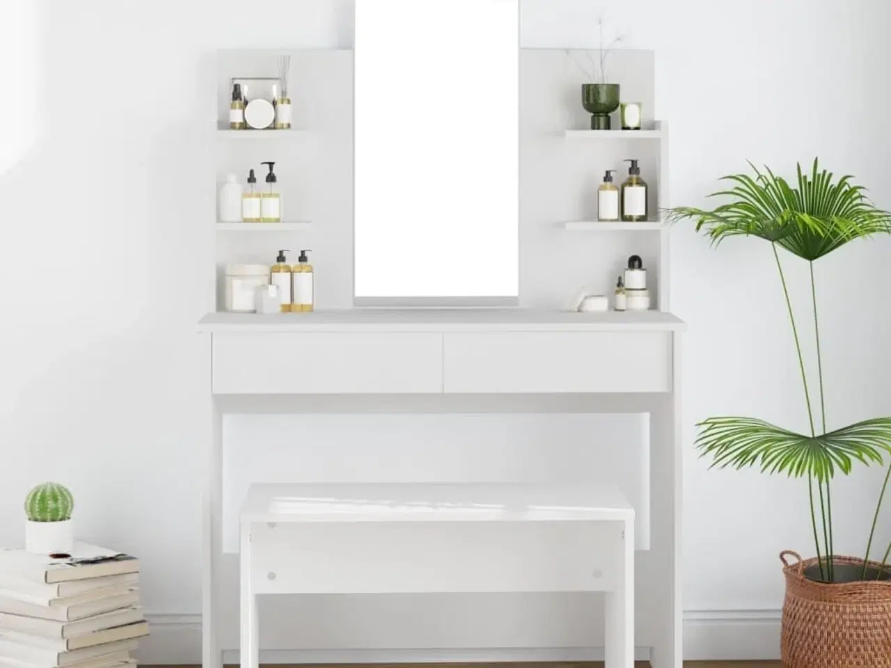 Billede 1 - Makeupbord med spejl 96x40x142 cm hvid