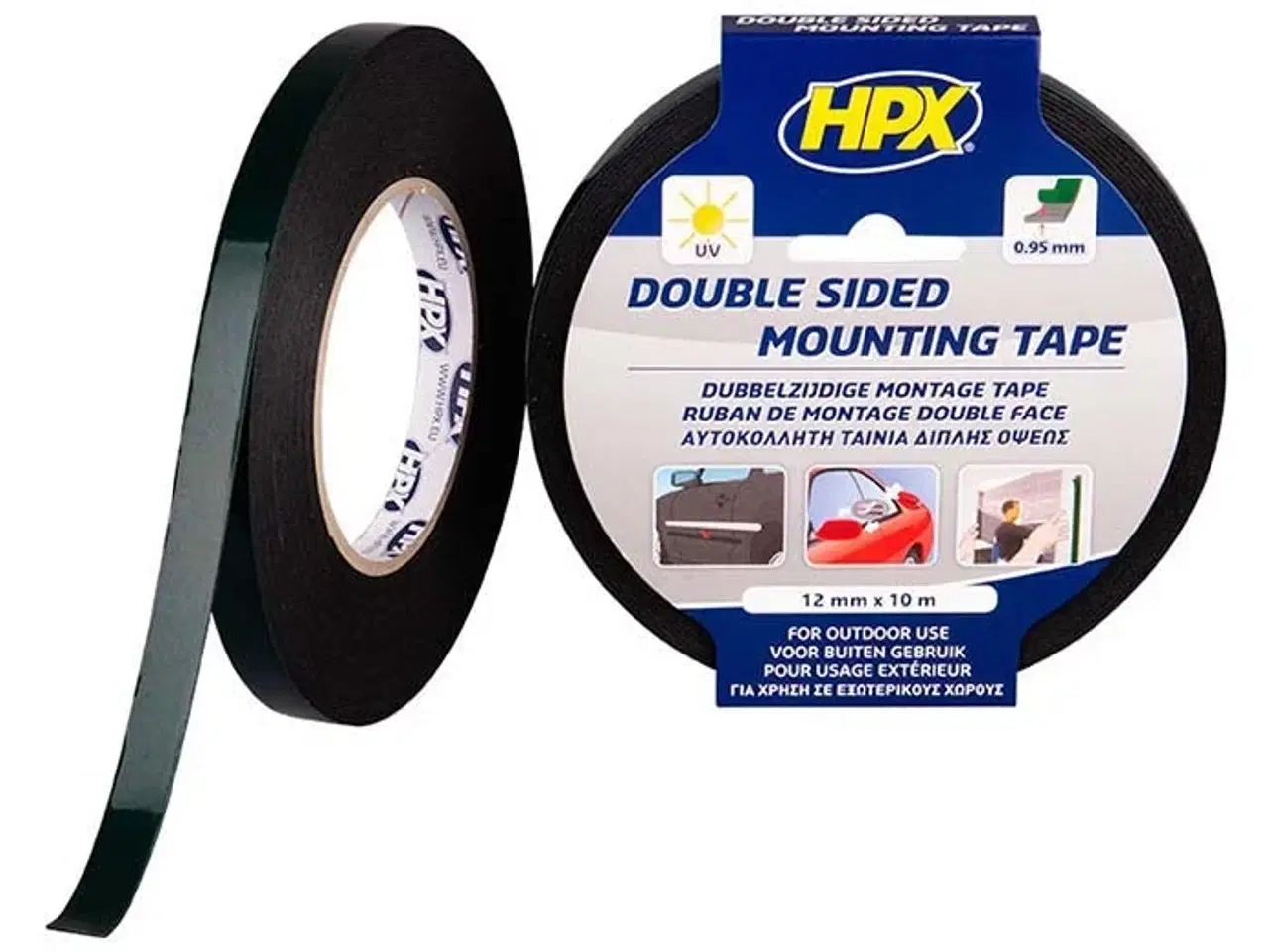 Billede 1 - HPX dobbeltklæbende tape sort, 12mm x 10m