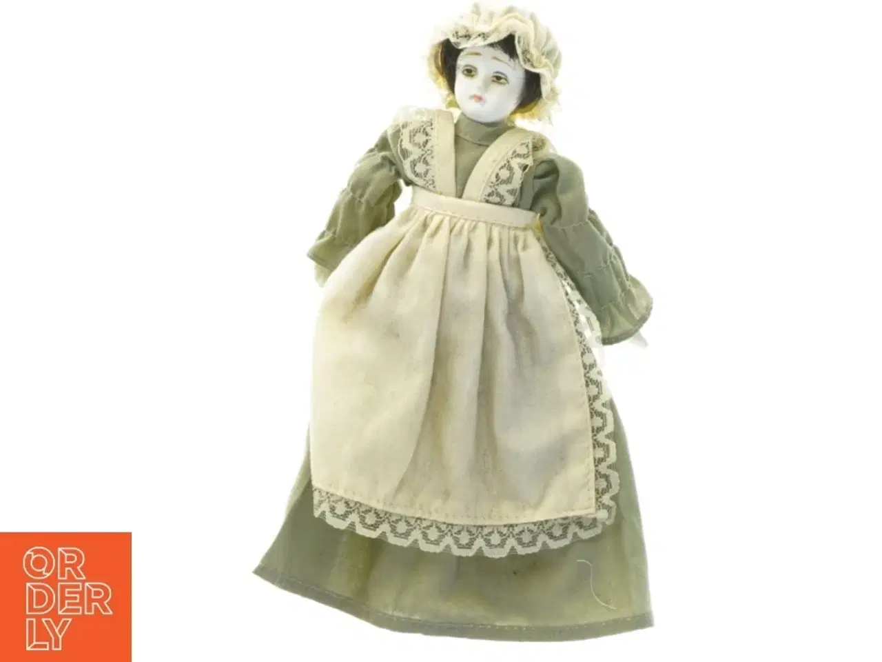 Billede 1 - Porcelænsdukke med grøn kjole (str. 19x7 cm)